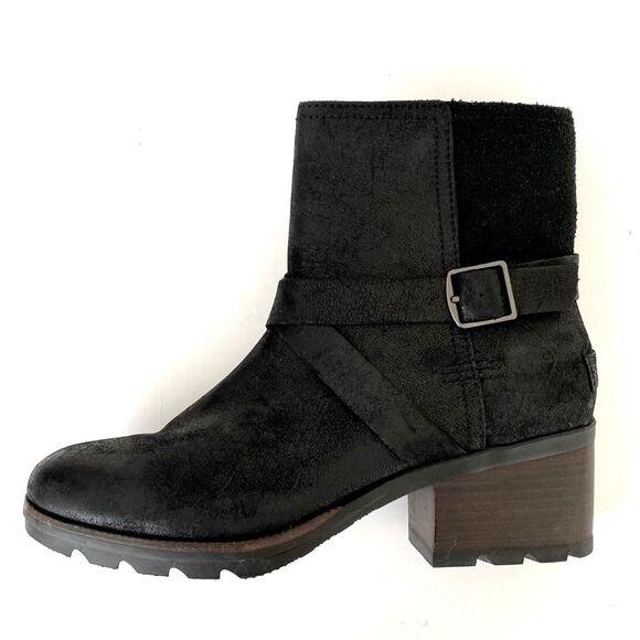 Sorel Sorel Cate Buckle Bootie Sz 7 Black Leather Ankle Waterproof - Picture 2 of 15